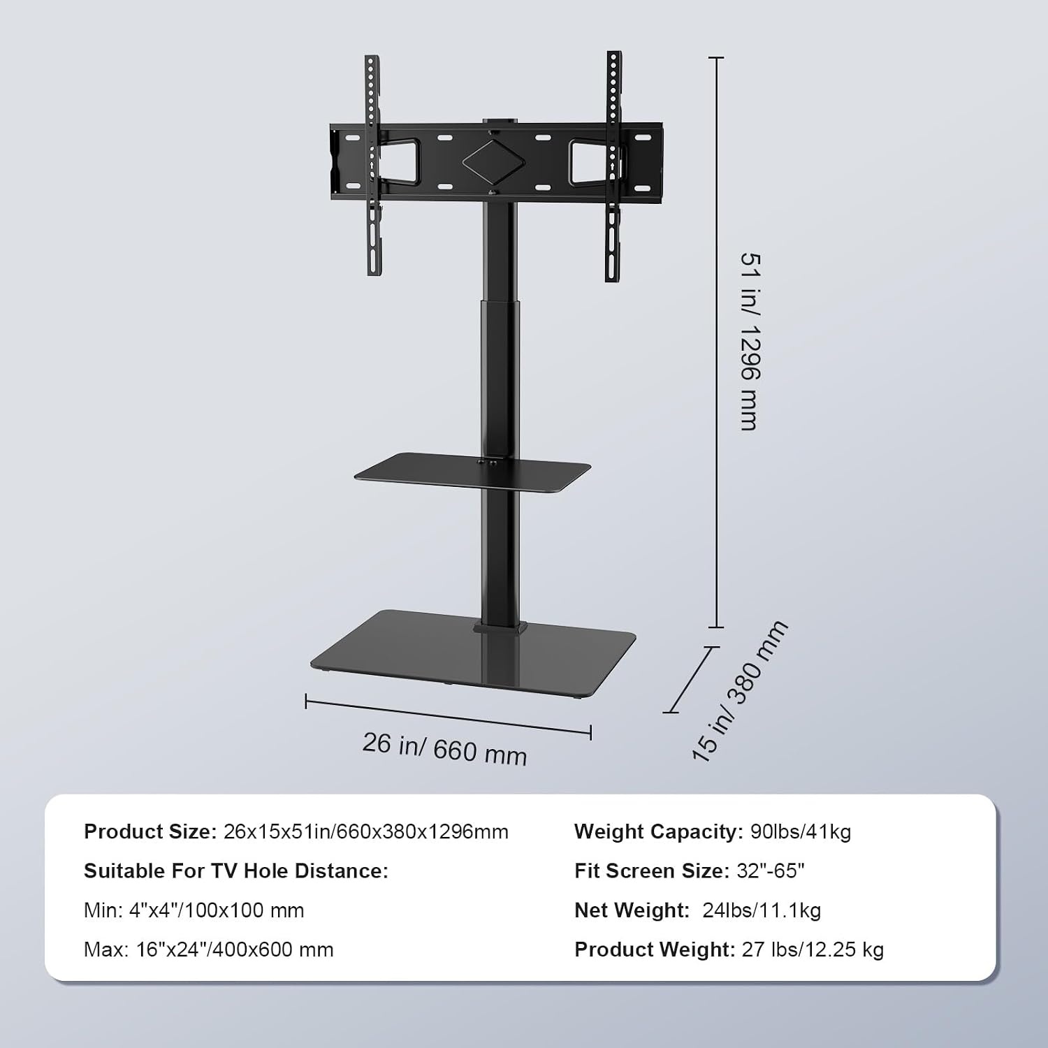 image:imageVEVOR Swivel TV Stand Mount Adjustable Floor Stand for 3285 Inch TVs Holds Up to 110lbs Height Adjustable with Tempered Glass Base Max VESA 400x800mm for Living Room or Bedroom3265inch