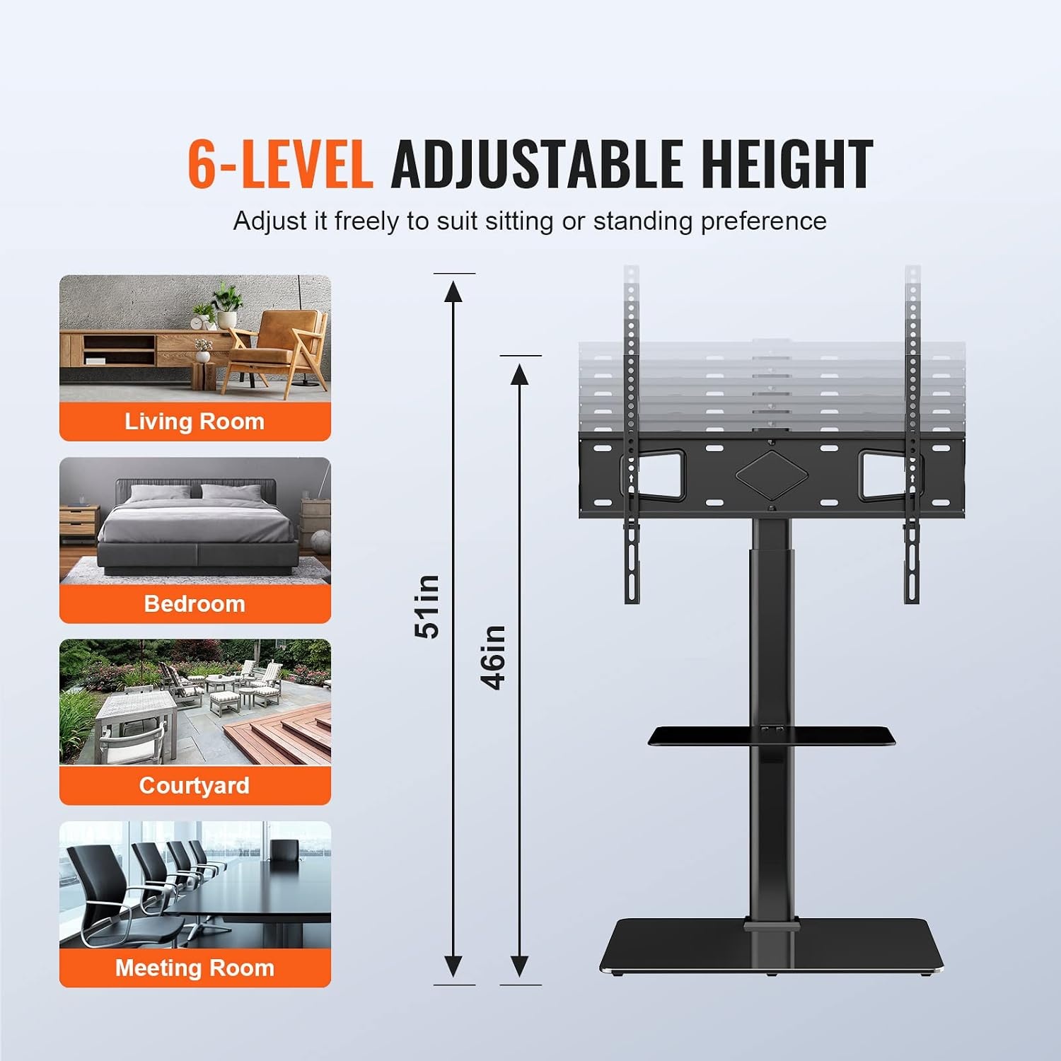 image:imageVEVOR Swivel TV Stand Mount Adjustable Floor Stand for 3285 Inch TVs Holds Up to 110lbs Height Adjustable with Tempered Glass Base Max VESA 400x800mm for Living Room or Bedroom3265inch