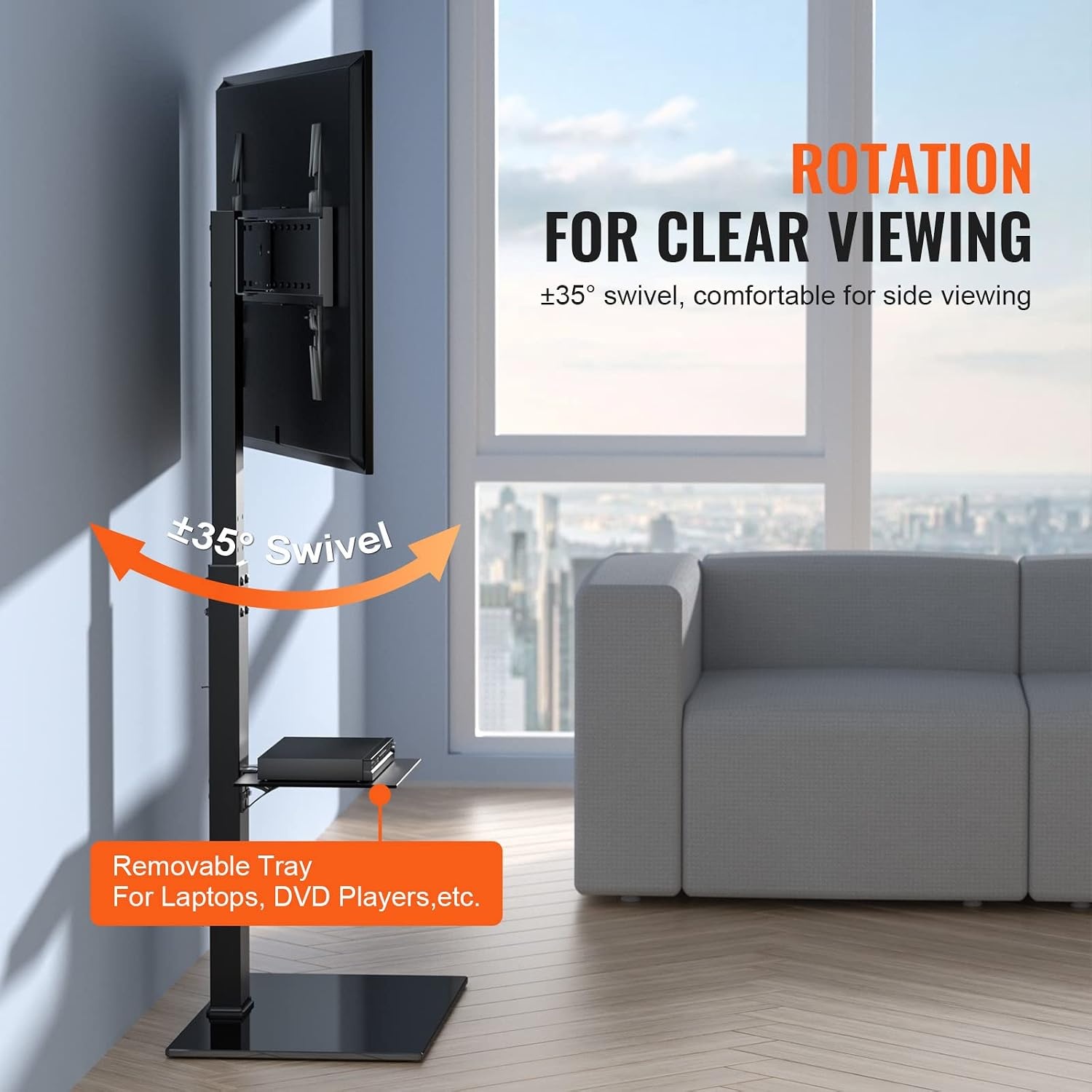 image:imageVEVOR Swivel TV Stand Mount Adjustable Floor Stand for 3285 Inch TVs Holds Up to 110lbs Height Adjustable with Tempered Glass Base Max VESA 400x800mm for Living Room or Bedroom3285inch
