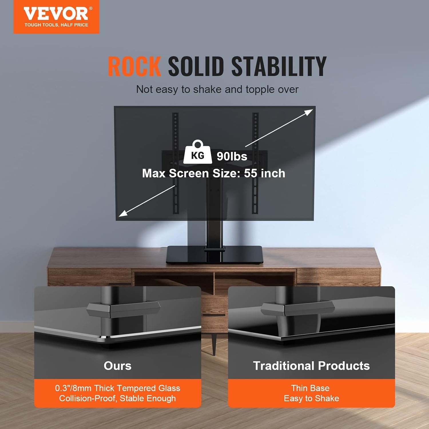 image:imageVEVOR Swivel TV Stand Mount Adjustable Floor Stand for 3285 Inch TVs Holds Up to 110lbs Height Adjustable with Tempered Glass Base Max VESA 400x800mm for Living Room or Bedroom3255inch