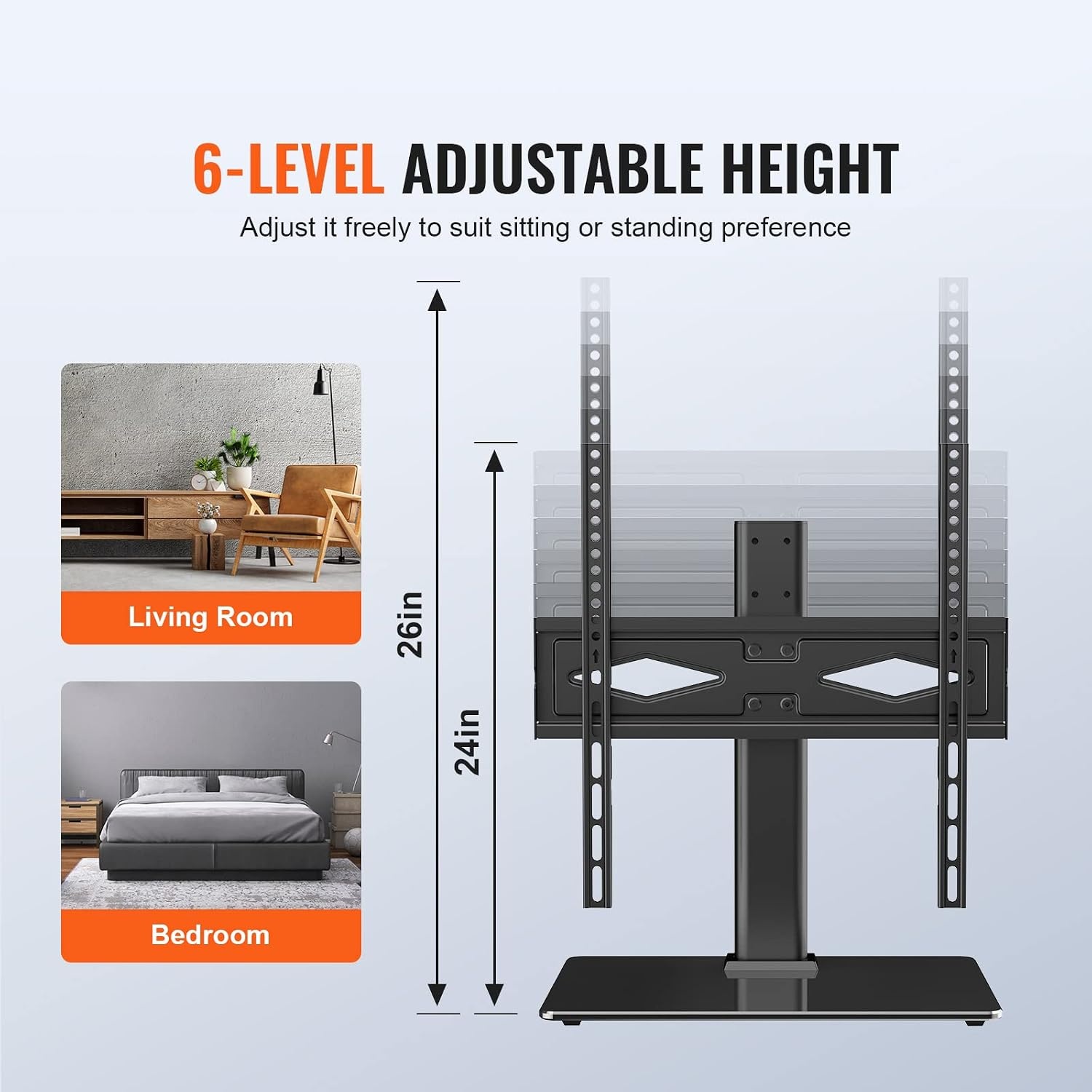 image:imageVEVOR Swivel TV Stand Mount Adjustable Floor Stand for 3285 Inch TVs Holds Up to 110lbs Height Adjustable with Tempered Glass Base Max VESA 400x800mm for Living Room or Bedroom3255inch