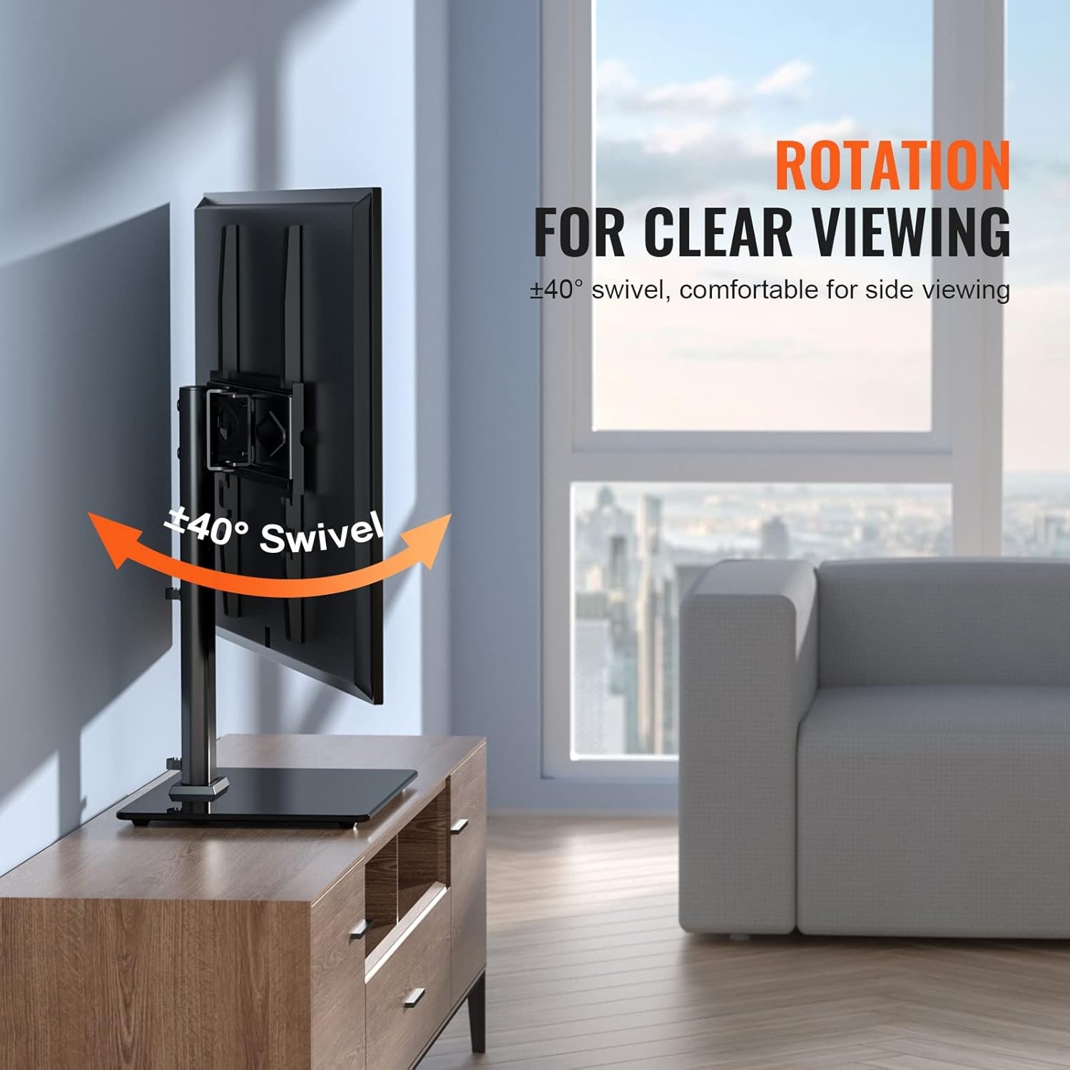 image:imageVEVOR Swivel TV Stand Mount Adjustable Floor Stand for 3285 Inch TVs Holds Up to 110lbs Height Adjustable with Tempered Glass Base Max VESA 400x800mm for Living Room or Bedroom3255inch