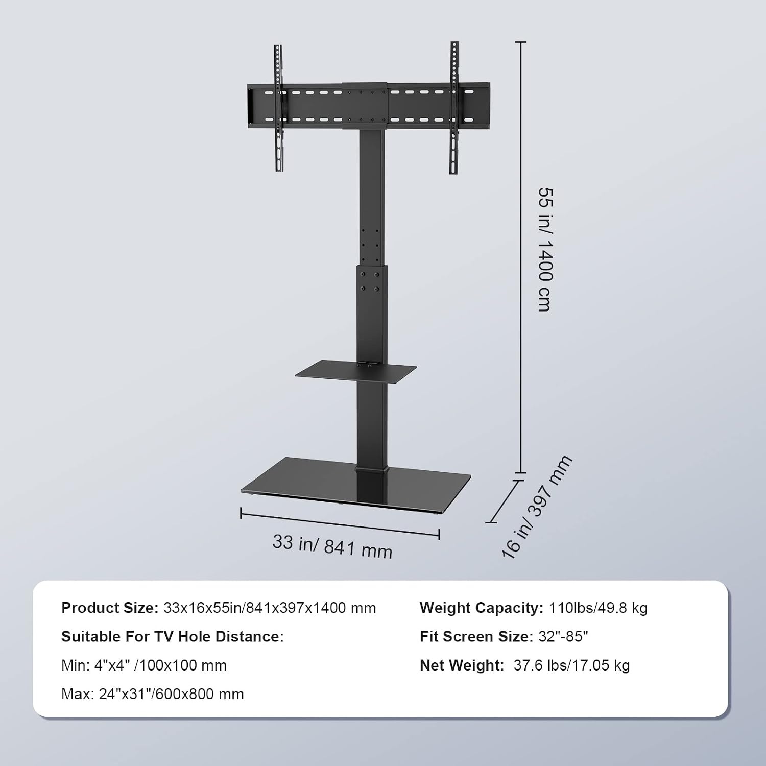 image:imageVEVOR Swivel TV Stand Mount Adjustable Floor Stand for 3285 Inch TVs Holds Up to 110lbs Height Adjustable with Tempered Glass Base Max VESA 400x800mm for Living Room or Bedroom3285inch