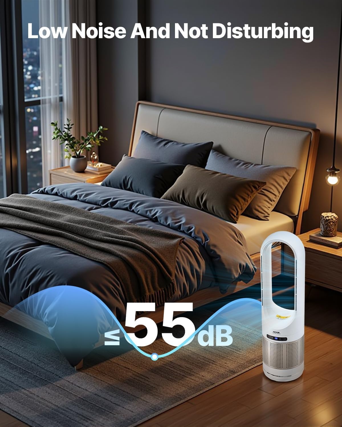 image:imageVEVOR Tower Fan 22 fts Velocity Quiet Floor Fan 70 Oscillating Fans for Indoors with 3 Speeds 4 Modes 12H Timer Portable Standing Bladeless Fan with Remote Control for Bedroom Office Home34in Tower Fan w Heating Purification