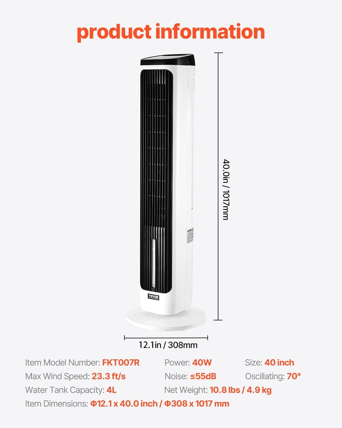 image:imageVEVOR Tower Fan 22 fts Velocity Quiet Floor Fan 70 Oscillating Fans for Indoors with 3 Speeds 4 Modes 12H Timer Portable Standing Bladeless Fan with Remote Control for Bedroom Office HomeEvaporative Air Cooler