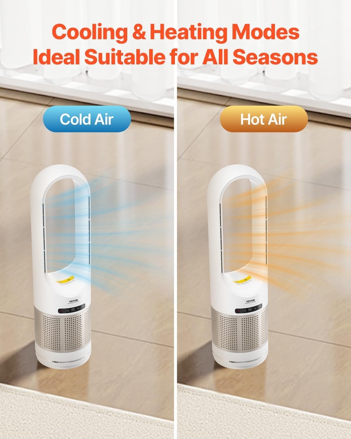 image:imageVEVOR Tower Fan 22 fts Velocity Quiet Floor Fan 70 Oscillating Fans for Indoors with 3 Speeds 4 Modes 12H Timer Portable Standing Bladeless Fan with Remote Control for Bedroom Office Home34in Tower Fan w Heating Purification