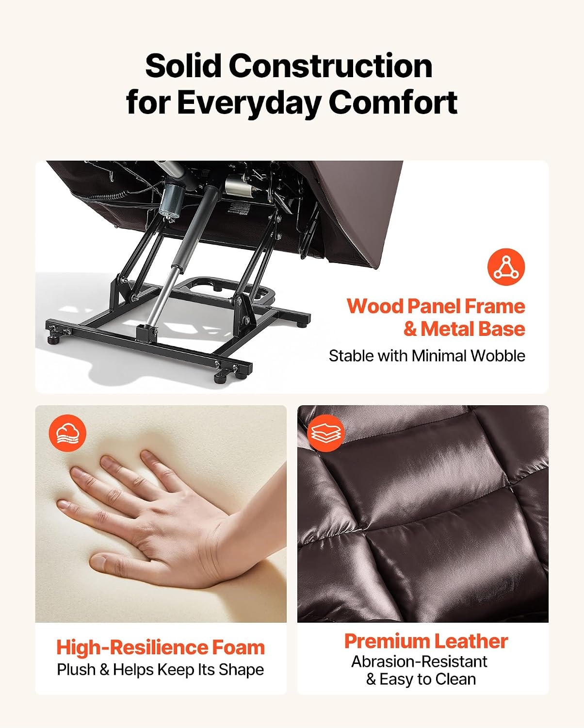 image:imageVEVOR Triple Motor Power Lift Recliner Chair Large Lift Chair with Heat and Massage for Elderly Position Adjustable Leather Surface with Storage Pockets and Cup Holders BrownTriple motor
