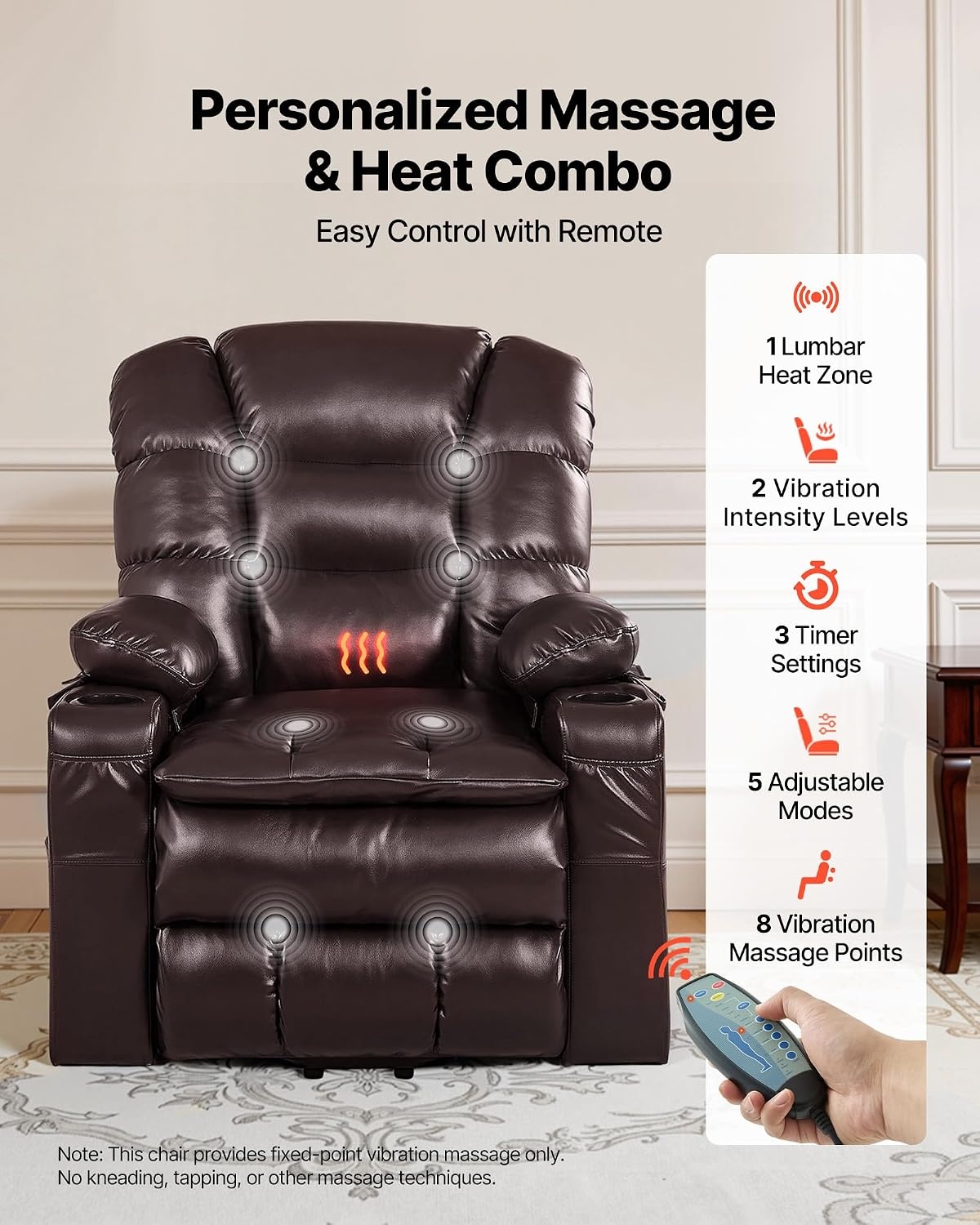 image:imageVEVOR Triple Motor Power Lift Recliner Chair Large Lift Chair with Heat and Massage for Elderly Position Adjustable Leather Surface with Storage Pockets and Cup Holders BrownTriple motor