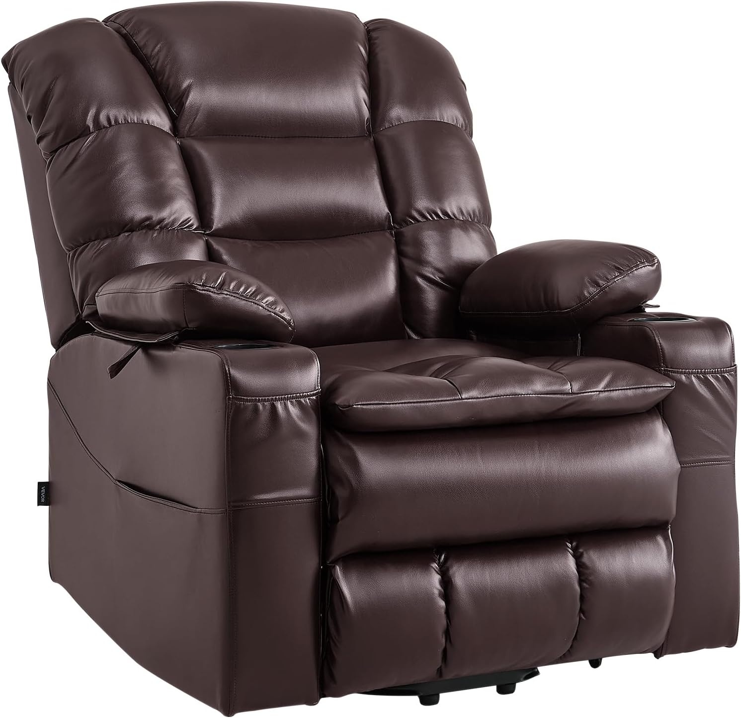 image:imageVEVOR Triple Motor Power Lift Recliner Chair Large Lift Chair with Heat and Massage for Elderly Position Adjustable Leather Surface with Storage Pockets and Cup Holders BrownTriple motor