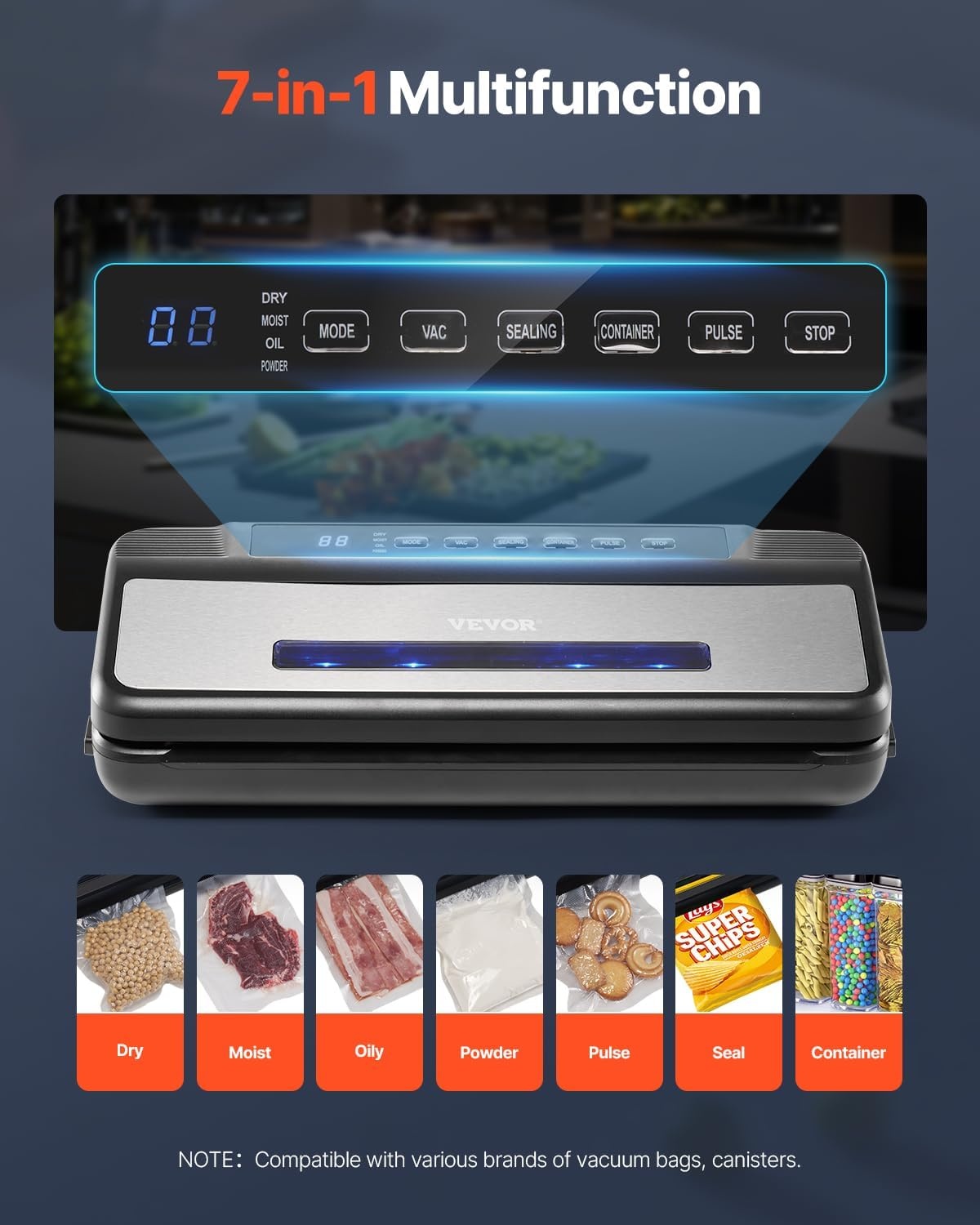 image:imageVEVOR Vacuum Sealer Machine 95Kpa 350W Powerful Dual Pump and Dual Sealing Dry and Moist Food Storage Automatic and Manual Air Sealing System with Builtin Cutter with Seal Bag and External Hose80 KPA