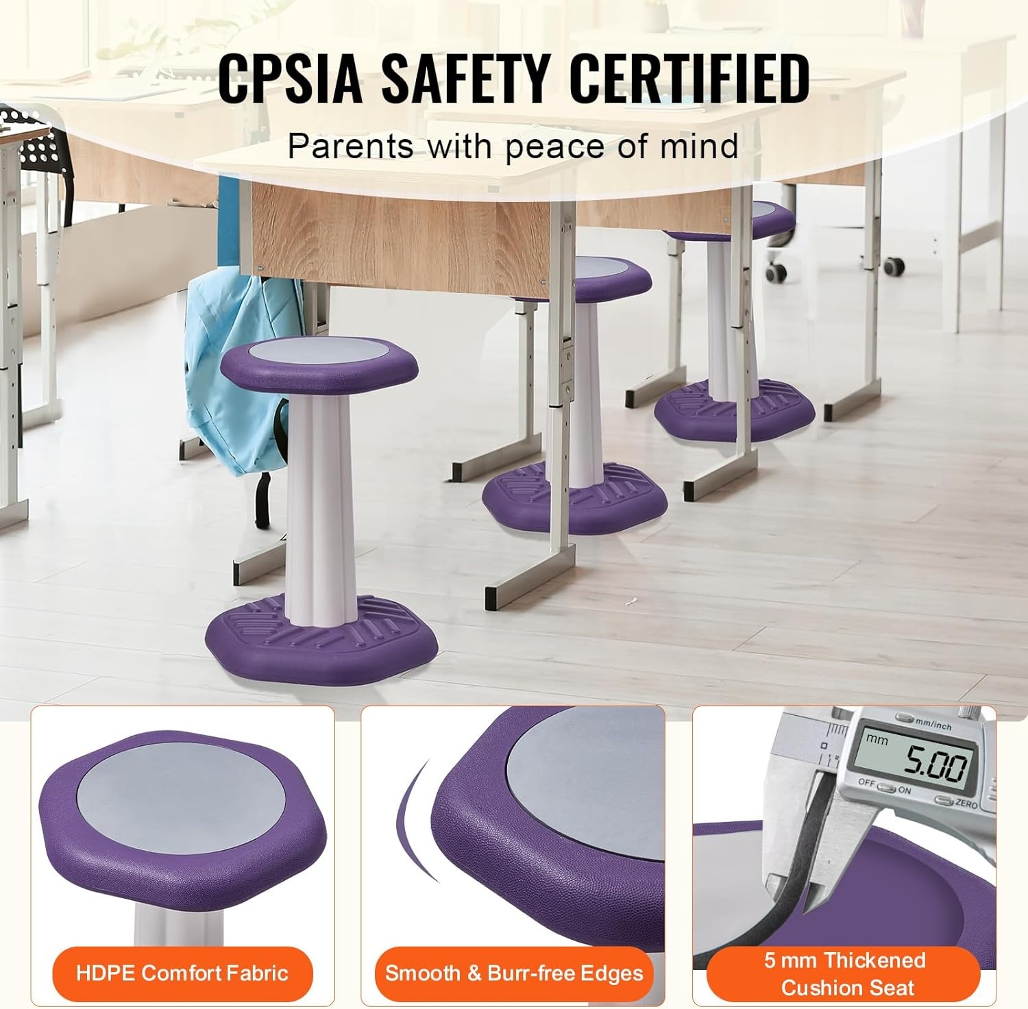 image:imageVEVOR Wobble Chair HeightAdjustable 157217 Active Chair Flexible Seating Wobble Stool Made of PVCABS Improves Focus amp Posture Ideal for Schools Office and Home Age 1218 BlackPurple