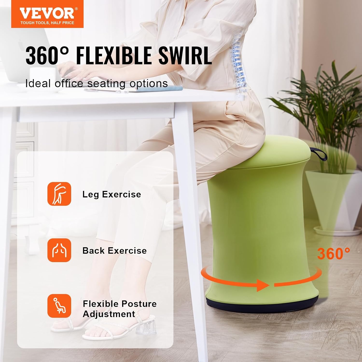 image:imageVEVOR Wobble Chair HeightAdjustable 157217 Active Chair Flexible Seating Wobble Stool Made of PVCABS Improves Focus amp Posture Ideal for Schools Office and Home Age 1218 BlackGreenadults