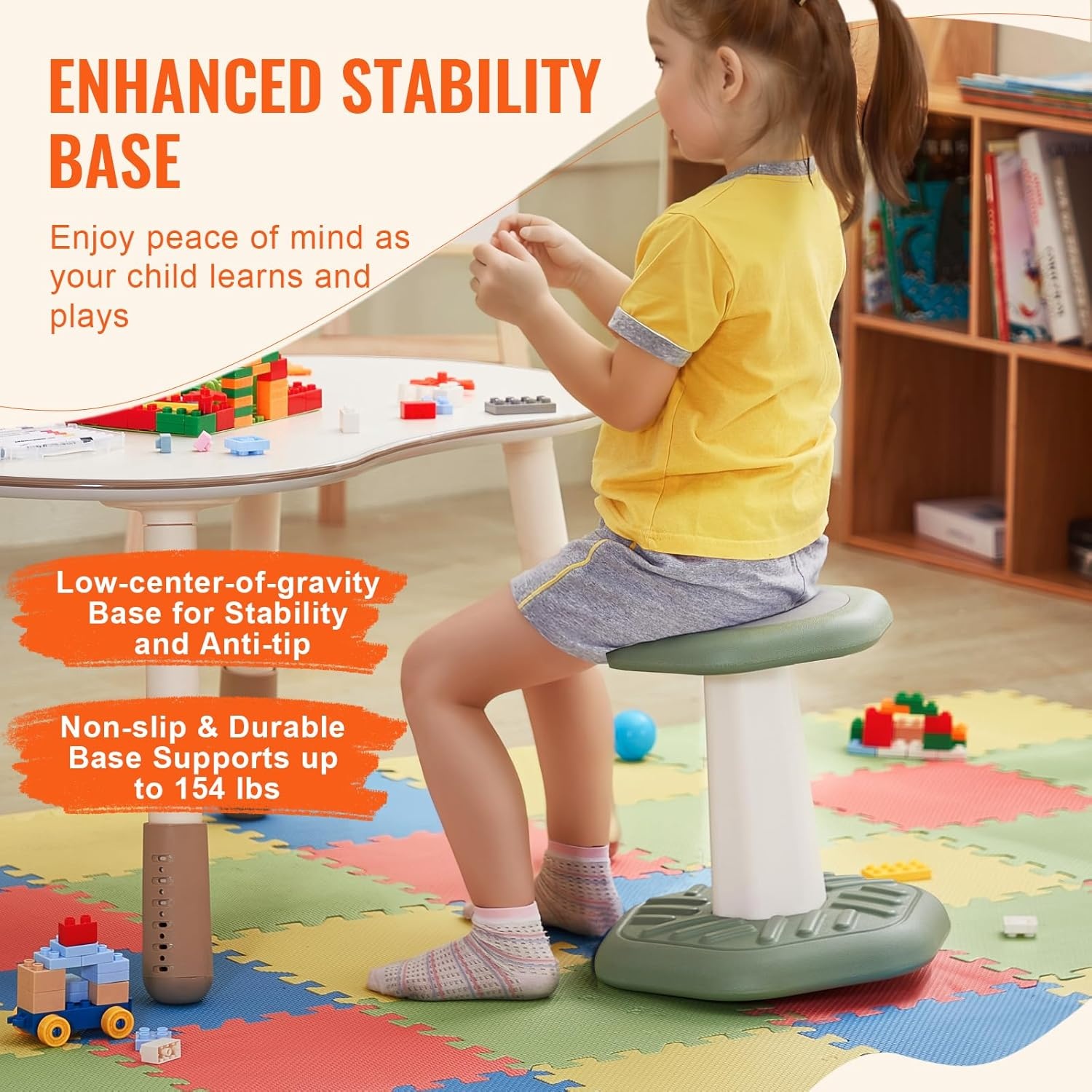 image:imageVEVOR Wobble Chair HeightAdjustable 157217 Active Chair Flexible Seating Wobble Stool Made of PVCABS Improves Focus amp Posture Ideal for Schools Office and Home Age 1218 BlackGreen