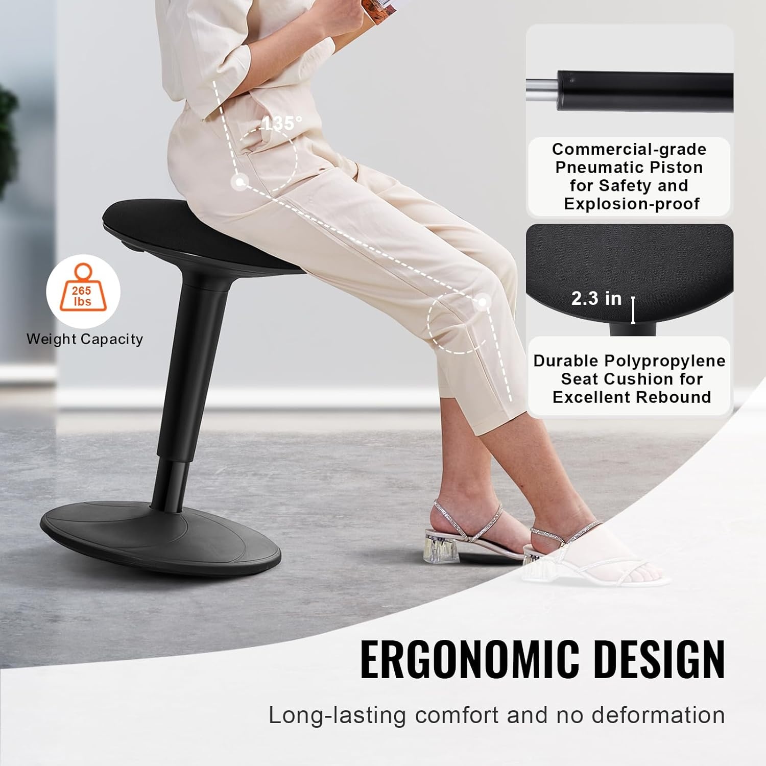 image:imageVEVOR Wobble Chair HeightAdjustable 157217 Active Chair Flexible Seating Wobble Stool Made of PVCABS Improves Focus amp Posture Ideal for Schools Office and Home Age 1218 BlackBlack
