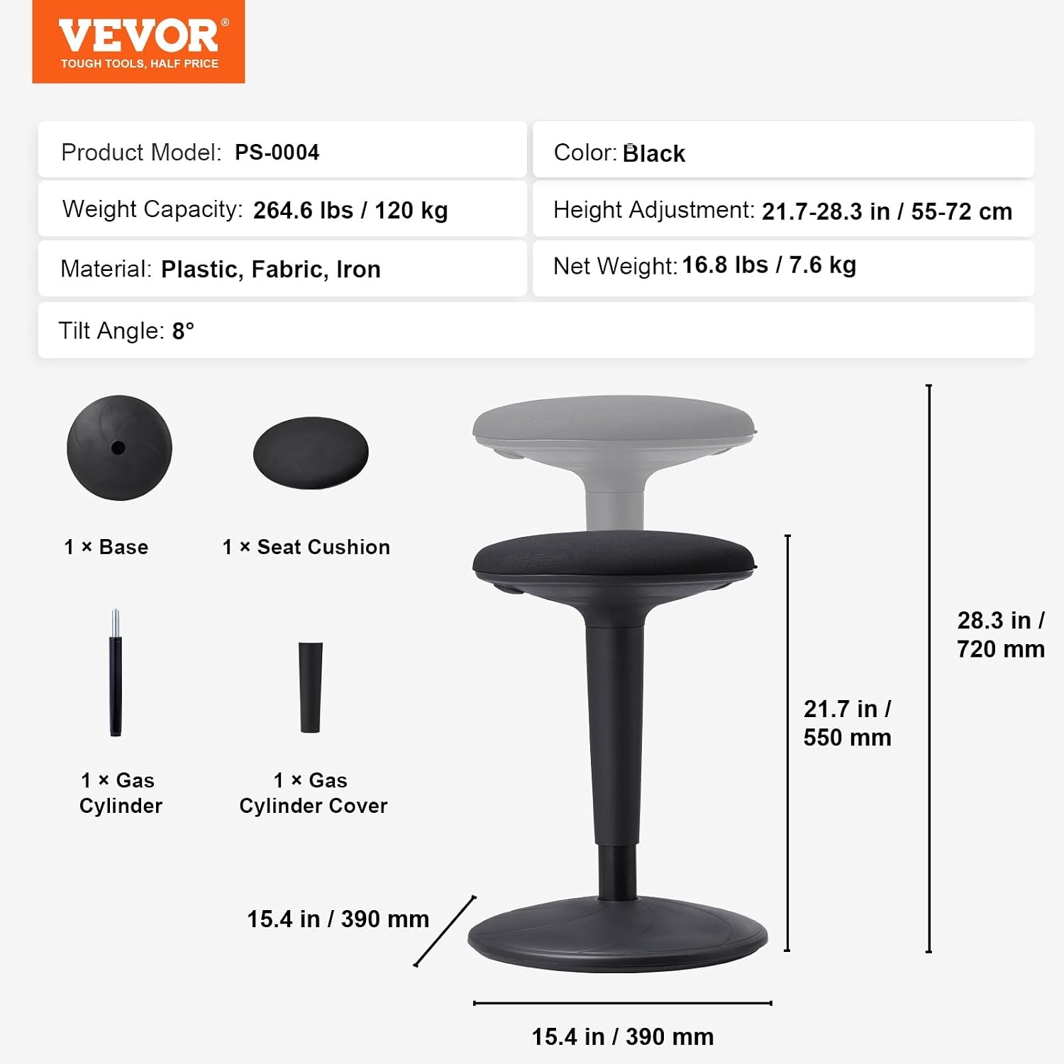 image:imageVEVOR Wobble Chair HeightAdjustable 157217 Active Chair Flexible Seating Wobble Stool Made of PVCABS Improves Focus amp Posture Ideal for Schools Office and Home Age 1218 BlackBlack