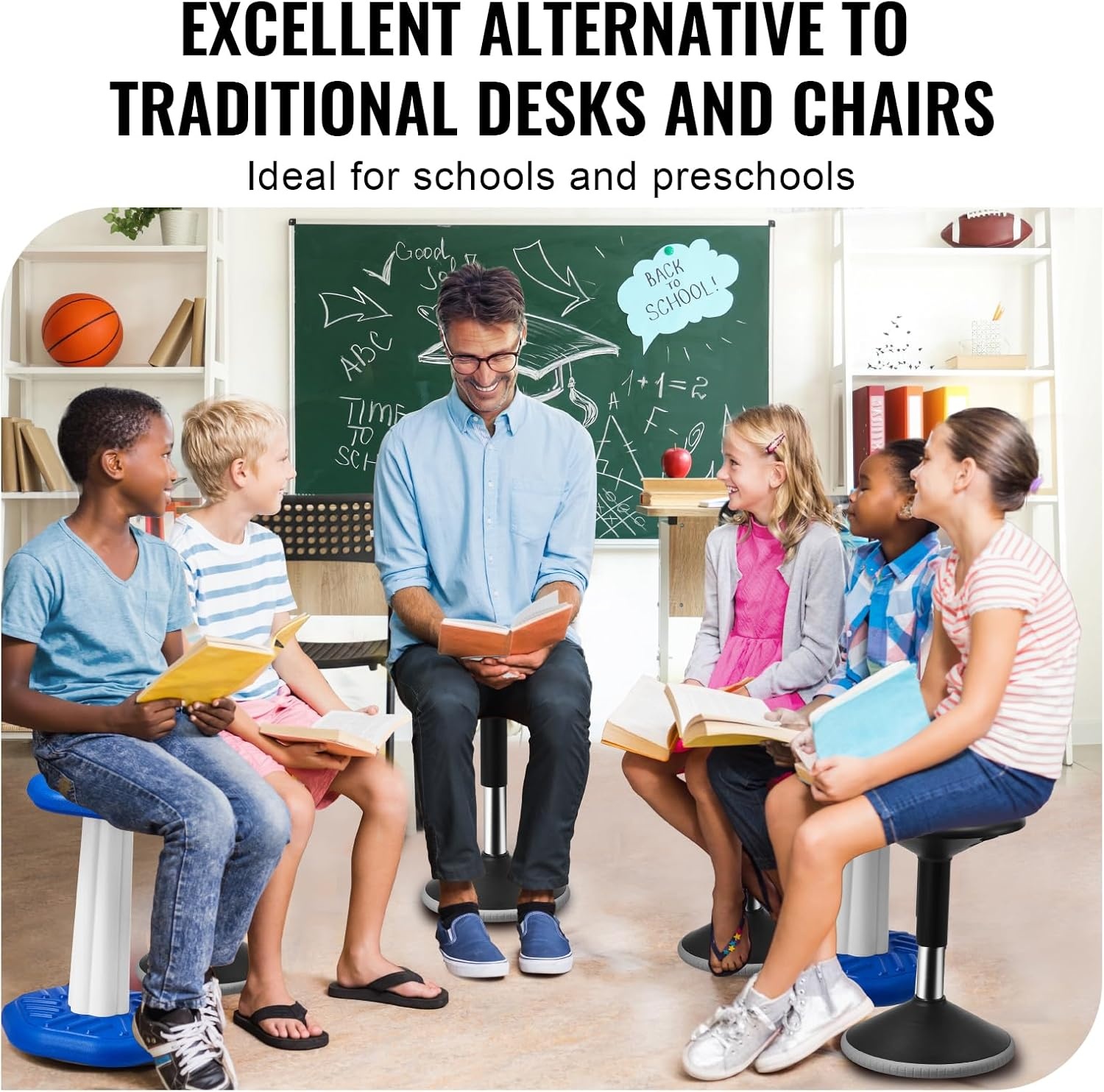 image:imageVEVOR Wobble Chair HeightAdjustable 157217 Active Chair Flexible Seating Wobble Stool Made of PVCABS Improves Focus amp Posture Ideal for Schools Office and Home Age 1218 BlackBlack