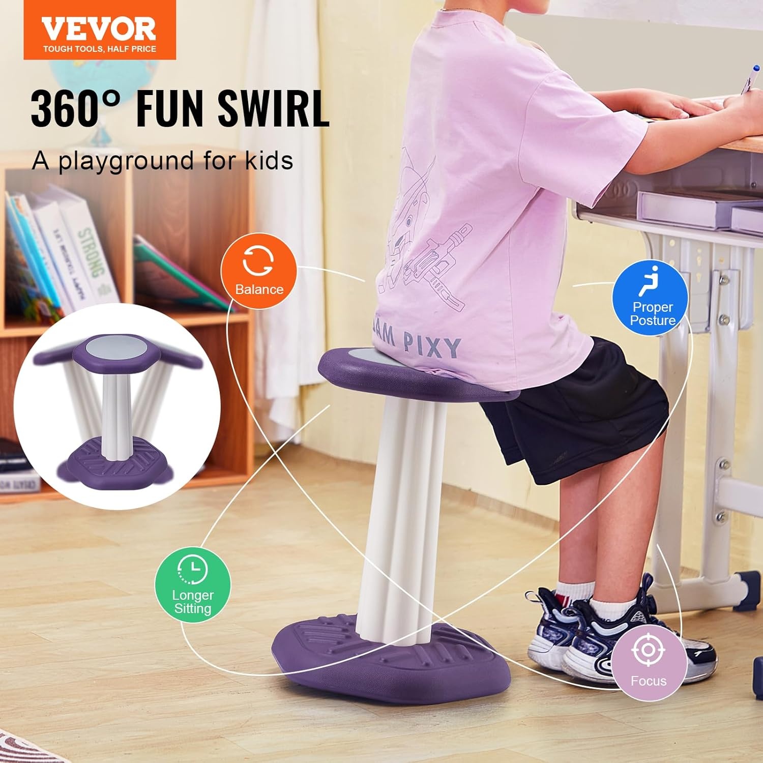 image:imageVEVOR Wobble Chair HeightAdjustable 157217 Active Chair Flexible Seating Wobble Stool Made of PVCABS Improves Focus amp Posture Ideal for Schools Office and Home Age 1218 BlackPurple