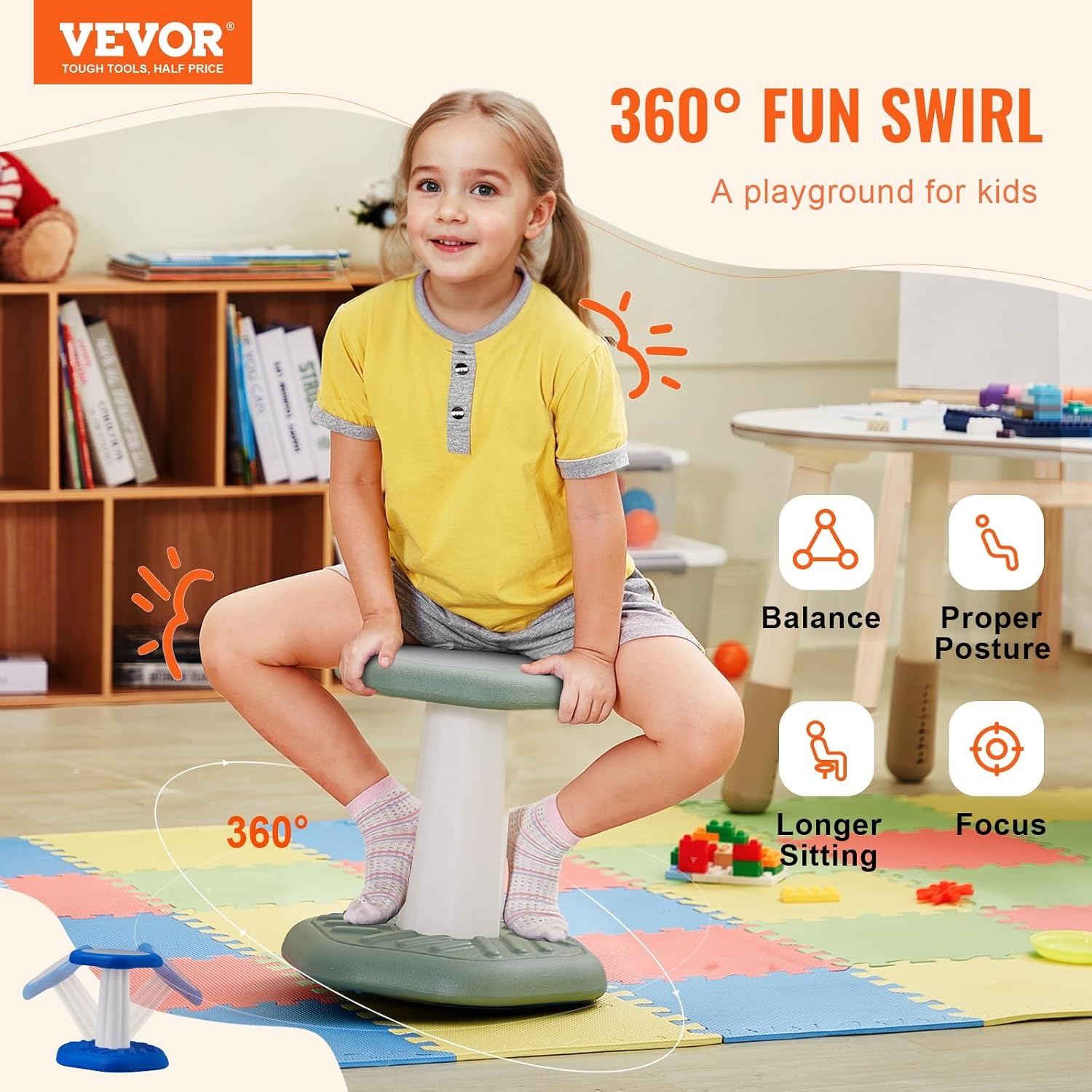 image:imageVEVOR Wobble Chair HeightAdjustable 157217 Active Chair Flexible Seating Wobble Stool Made of PVCABS Improves Focus amp Posture Ideal for Schools Office and Home Age 1218 BlackGreen