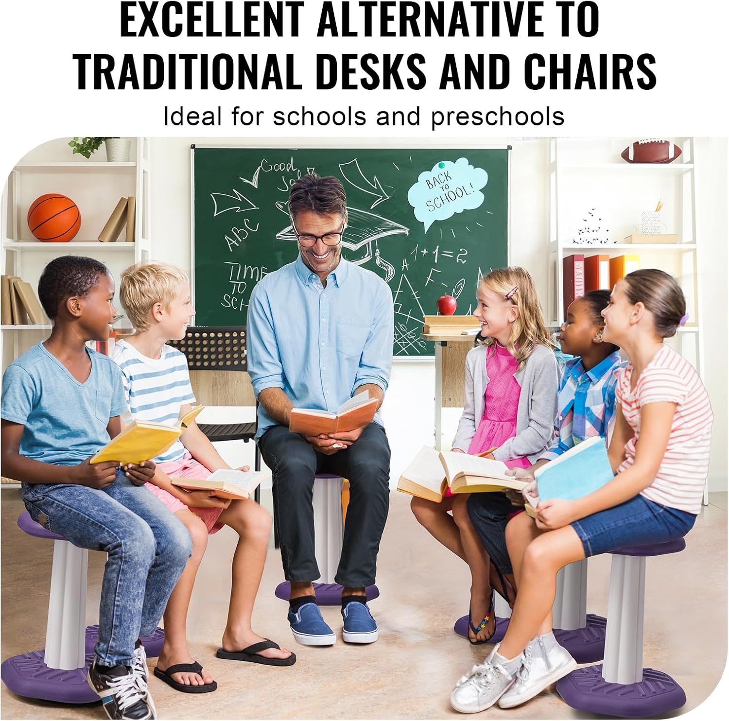 image:imageVEVOR Wobble Chair HeightAdjustable 157217 Active Chair Flexible Seating Wobble Stool Made of PVCABS Improves Focus amp Posture Ideal for Schools Office and Home Age 1218 BlackPurple