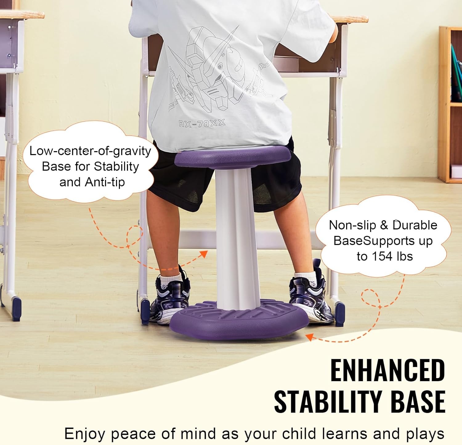 image:imageVEVOR Wobble Chair HeightAdjustable 157217 Active Chair Flexible Seating Wobble Stool Made of PVCABS Improves Focus amp Posture Ideal for Schools Office and Home Age 1218 BlackPurple