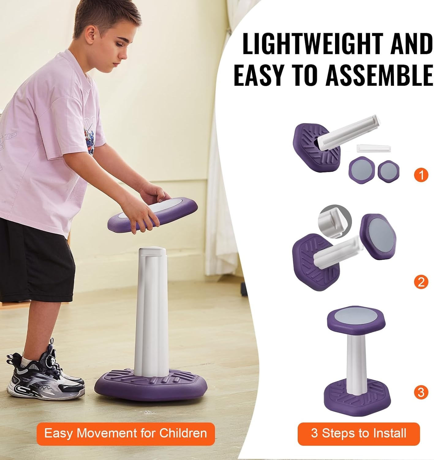 image:imageVEVOR Wobble Chair HeightAdjustable 157217 Active Chair Flexible Seating Wobble Stool Made of PVCABS Improves Focus amp Posture Ideal for Schools Office and Home Age 1218 BlackPurple