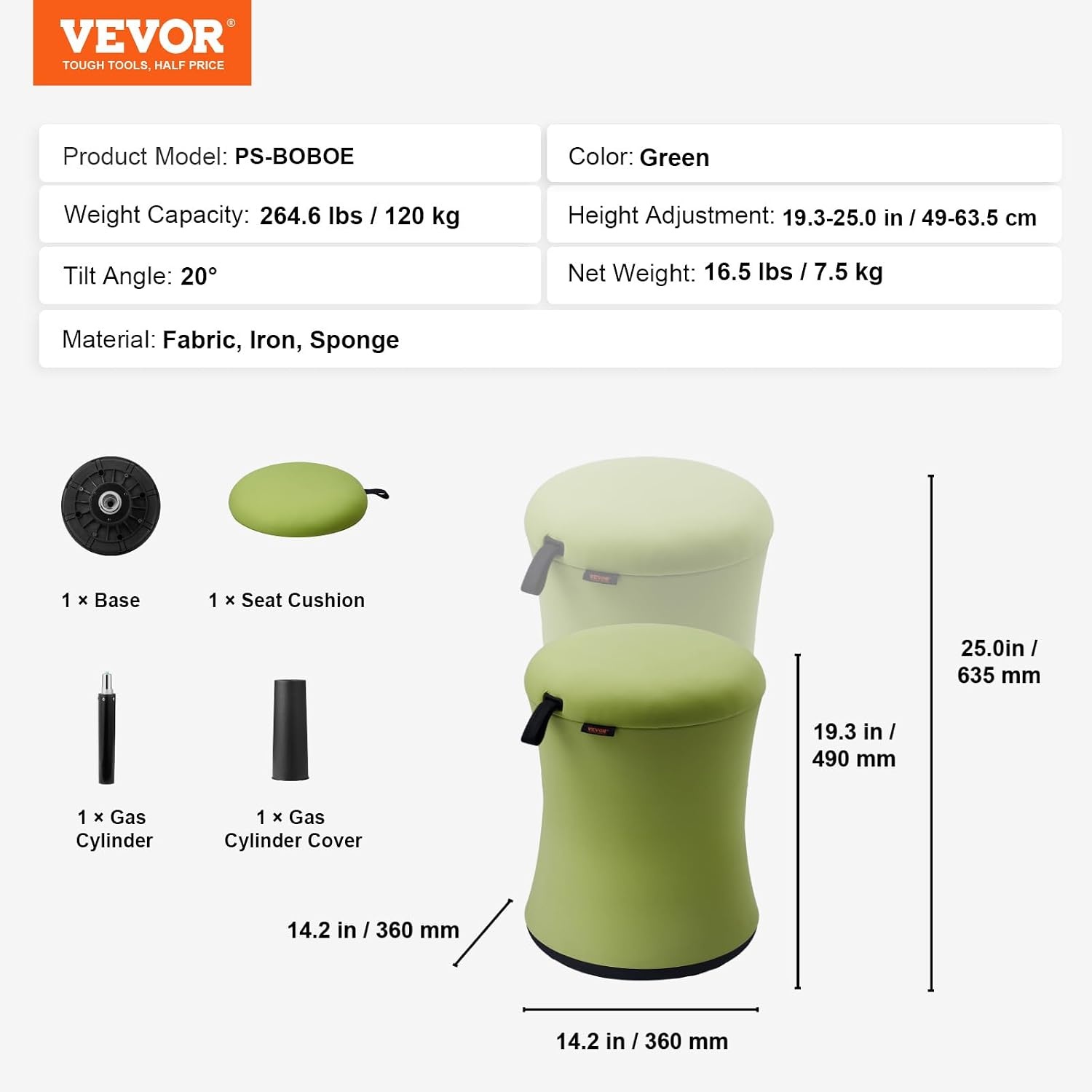 image:imageVEVOR Wobble Chair HeightAdjustable 157217 Active Chair Flexible Seating Wobble Stool Made of PVCABS Improves Focus amp Posture Ideal for Schools Office and Home Age 1218 BlackGreenadults