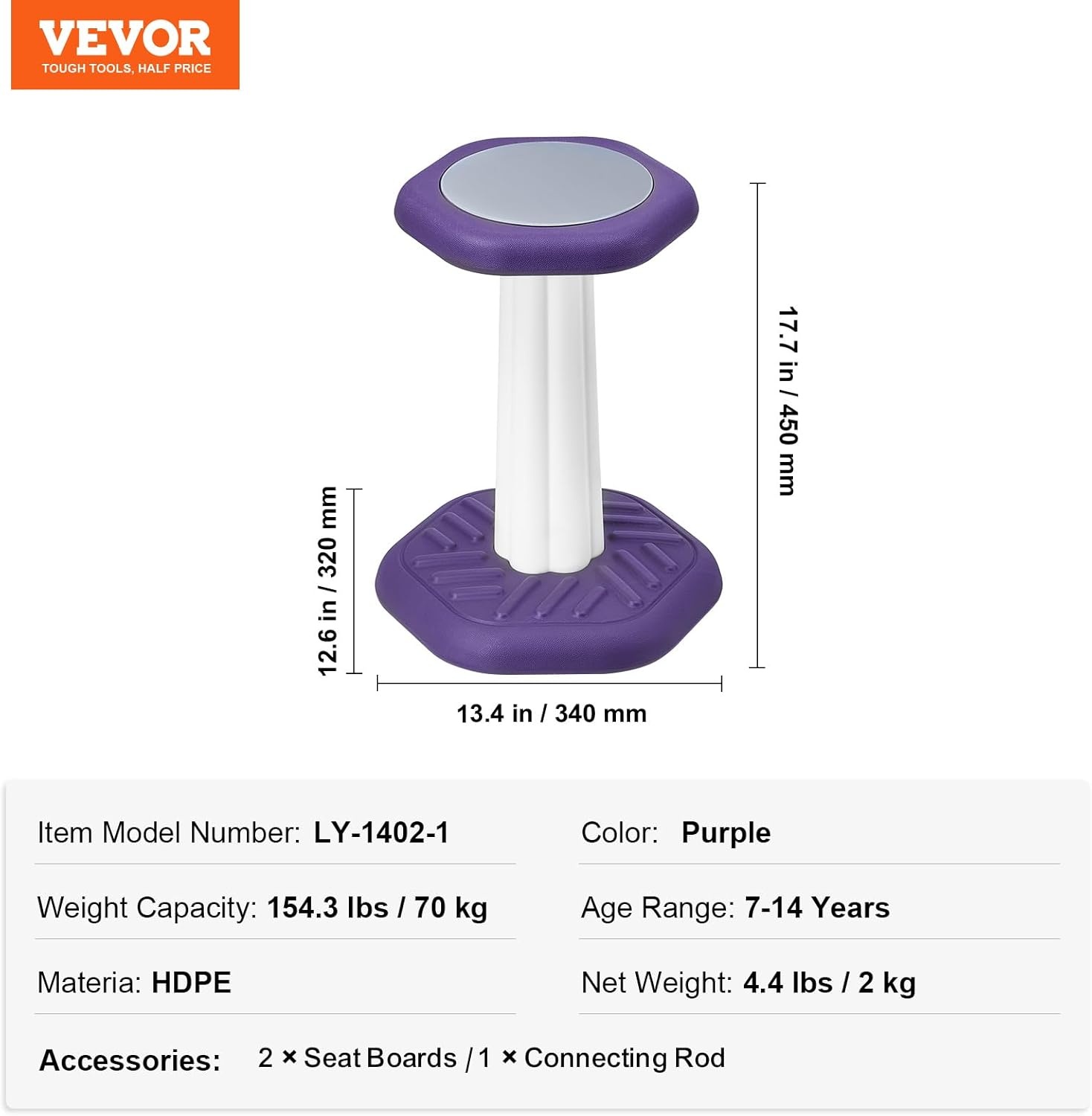 image:imageVEVOR Wobble Chair HeightAdjustable 157217 Active Chair Flexible Seating Wobble Stool Made of PVCABS Improves Focus amp Posture Ideal for Schools Office and Home Age 1218 BlackPurple