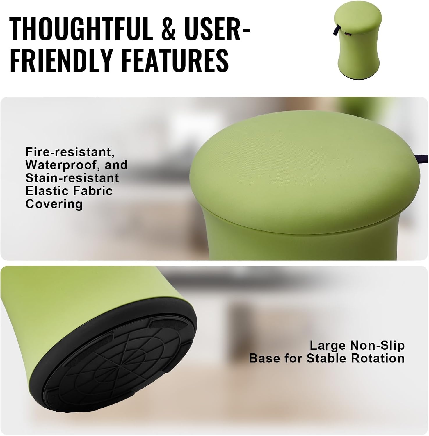 image:imageVEVOR Wobble Chair HeightAdjustable 157217 Active Chair Flexible Seating Wobble Stool Made of PVCABS Improves Focus amp Posture Ideal for Schools Office and Home Age 1218 BlackGreenadults
