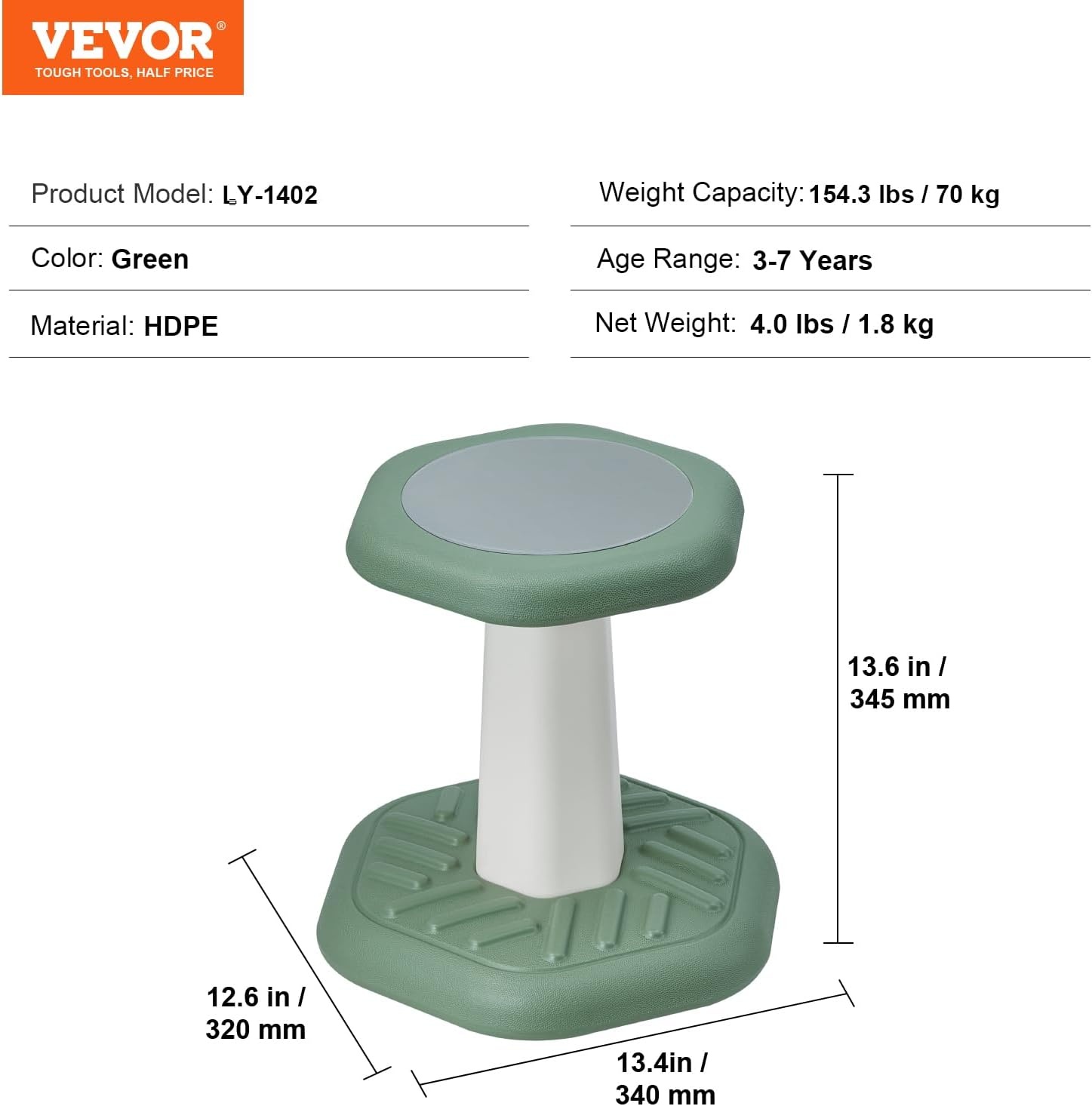 image:imageVEVOR Wobble Chair HeightAdjustable 157217 Active Chair Flexible Seating Wobble Stool Made of PVCABS Improves Focus amp Posture Ideal for Schools Office and Home Age 1218 BlackGreen