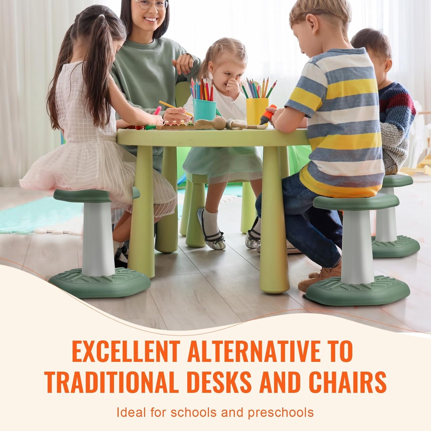 image:imageVEVOR Wobble Chair HeightAdjustable 157217 Active Chair Flexible Seating Wobble Stool Made of PVCABS Improves Focus amp Posture Ideal for Schools Office and Home Age 1218 BlackGreen