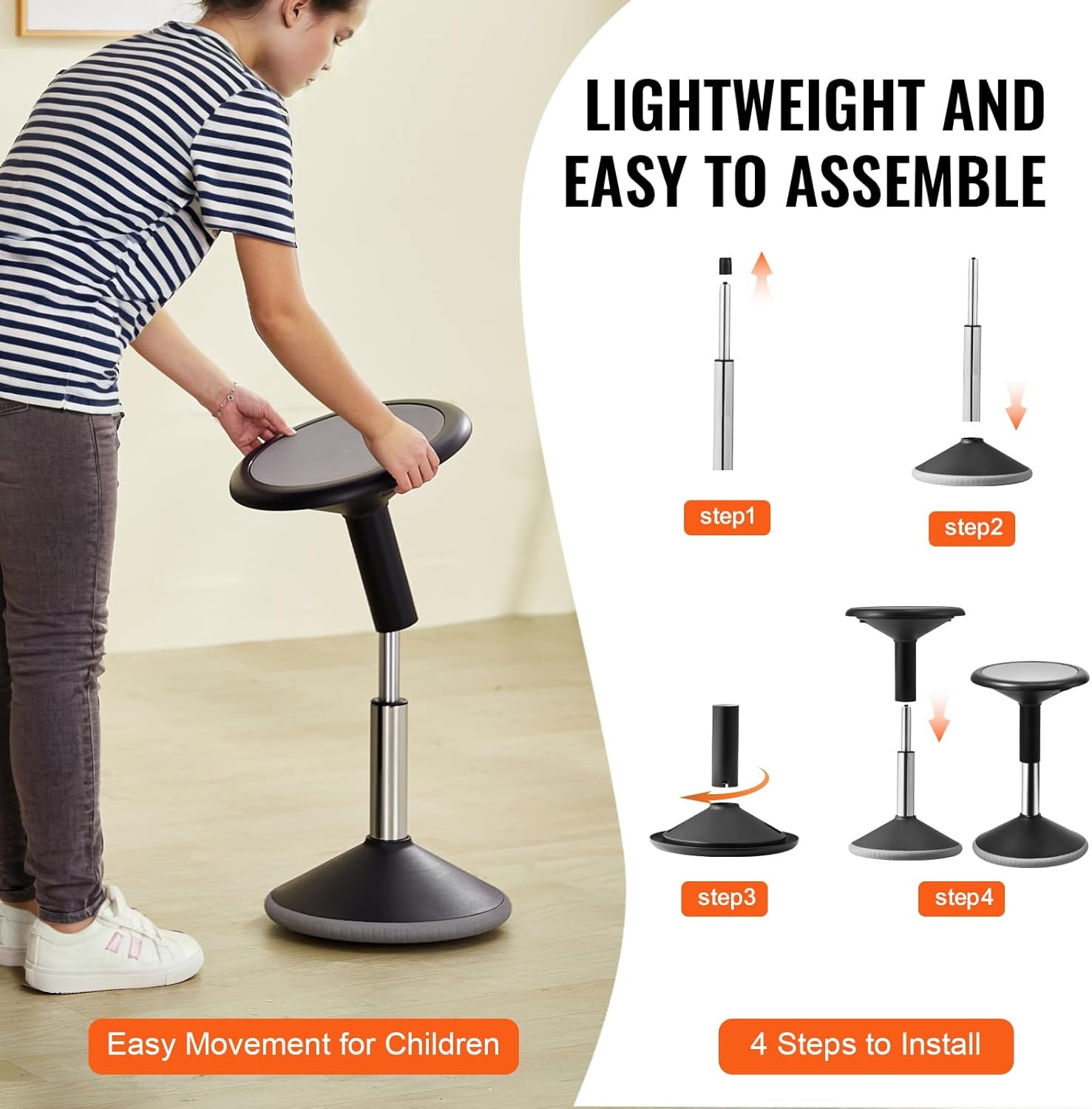 image:imageVEVOR Wobble Chair HeightAdjustable 157217 Active Chair Flexible Seating Wobble Stool Made of PVCABS Improves Focus amp Posture Ideal for Schools Office and Home Age 1218 BlackBlack