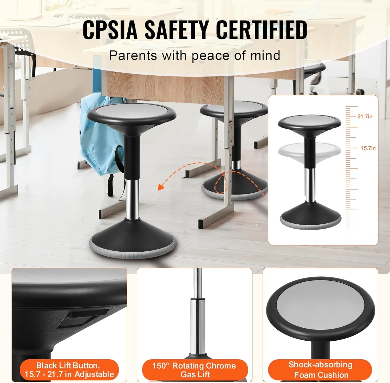 image:imageVEVOR Wobble Chair HeightAdjustable 157217 Active Chair Flexible Seating Wobble Stool Made of PVCABS Improves Focus amp Posture Ideal for Schools Office and Home Age 1218 BlackBlack