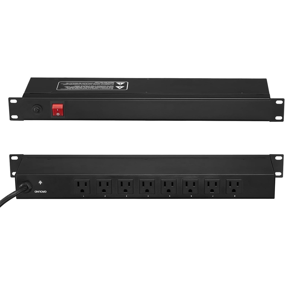image:imageVEVOR 10 Outlet Horizontal 1U Rack Mount PDU Power Strip for Network Server Racks 10 Individual Led Switches Surge Protection amp Overload Protection 110125V15A with 6ft 14AWG Power Cord8 OutletIndividual Switches