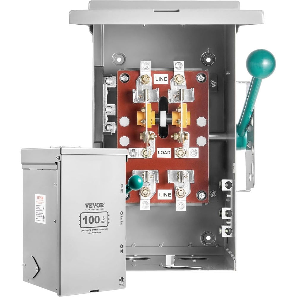 image:imageVEVOR 100A Manual Transfer Switch Generator Transfer Switch for Home 24000W DoubleThrow Safety Switch NEMA 3R OutdoorIndoor ETL Certified100 Amp