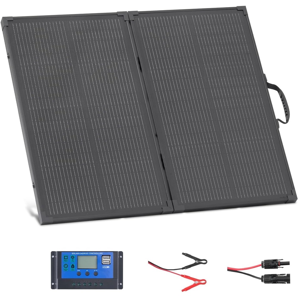 image:imageVEVOR 100W Foldable Solar Panel with Frame 16BB NType Portable Monocrystalline Solar Panel Charger 24 Efficiency IP67 Waterproof with 30A PWM Controller amp MC4 Output for Camping Hiking RV Trips100W