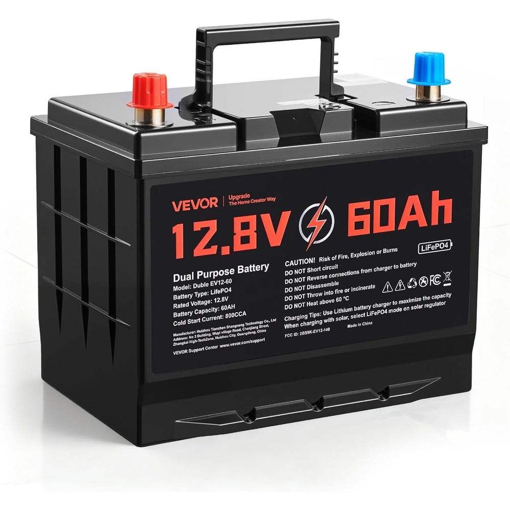 image:imageVEVOR 12V 60Ah LiFePO4 Dual Purpose Battery 800CCA BCI Group 24 Deep Cycle amp Starter Lithium Battery Builtin Smart BMS Automotive StartStop for RV Marine Trolling Motor Car amp Engine StartingGroup 24 60Ah 800CCA