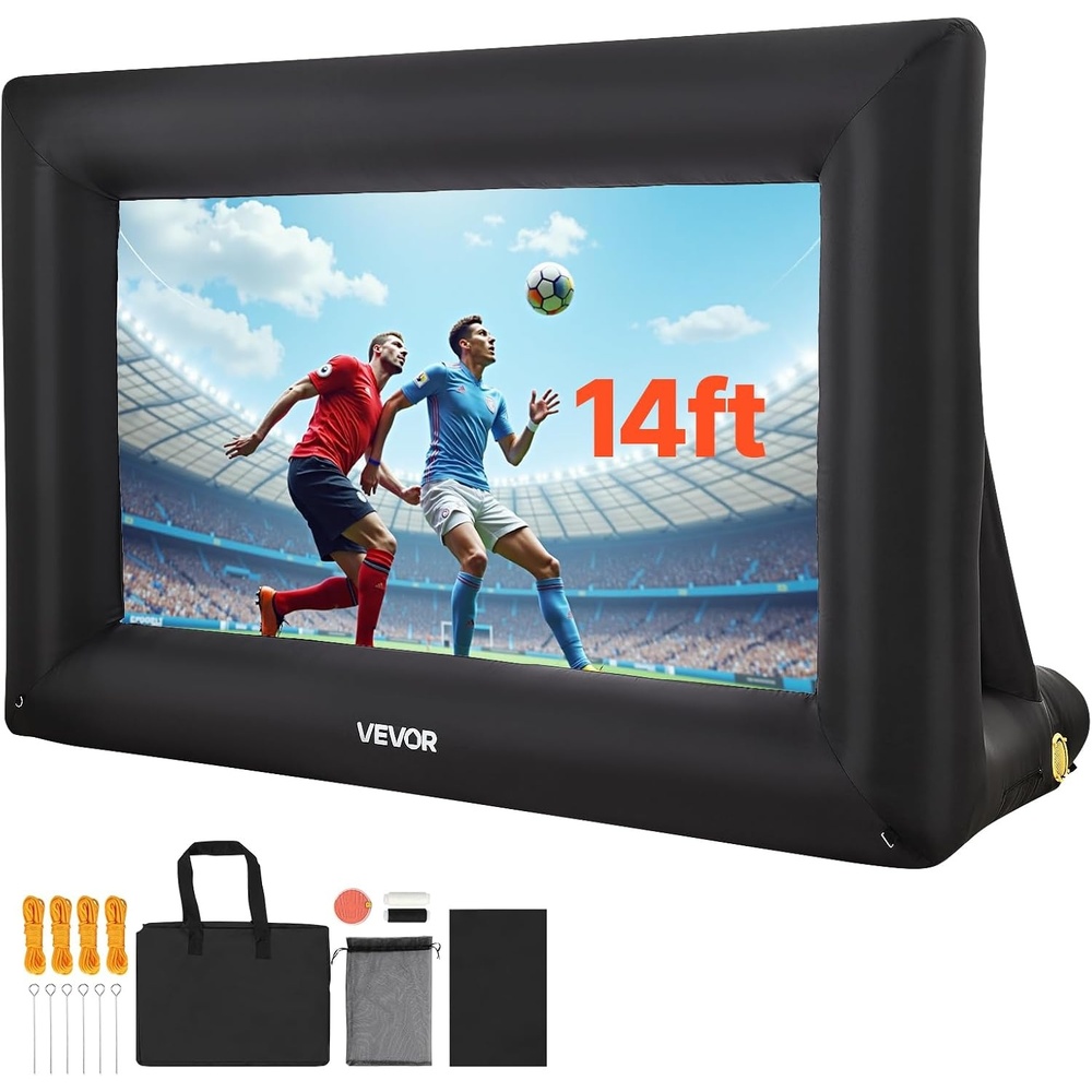 image:imageVEVOR 16FT Inflatable Projector Screen Inflatable Movie Screen Outdoor with 250W Air Blower Projector Screen Oxford Fabric Material Blow Up Screen for Outdoor Backyard Home Theater Theme PartyQCPJ14FTD
