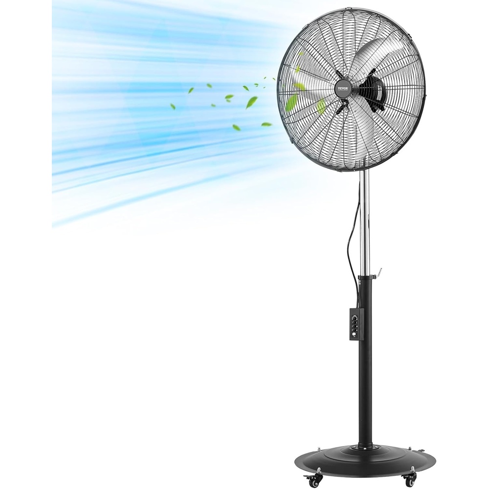image:imageVEVOR 16Inch High Velocity Pedestal Fan 1450 CFM Industrial Standing Floor Fan with Handle 75 Oscillating 3Speed Adjustable Height Metal Made for Commercial Garage Workshop Home SilverBlack