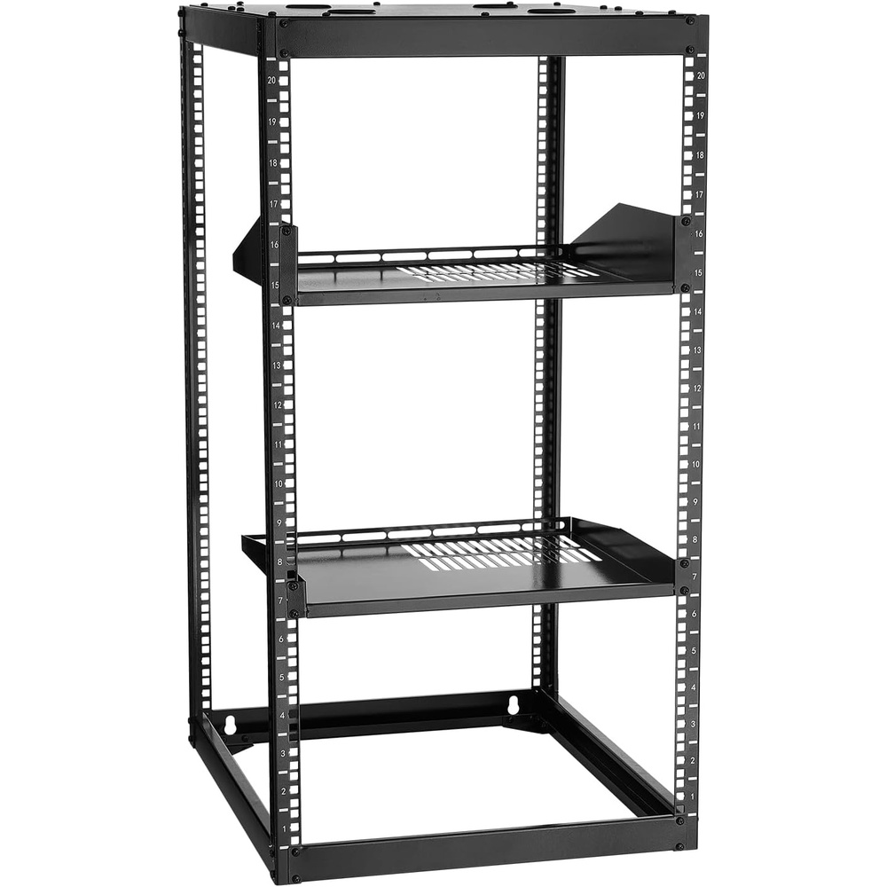 image:imageVEVOR 16U Open Frame Server Rack amp Network Rack Wall Mounted or Floor Standing Heavy Duty 4 Post with 2PCS Vented 1U Shelves amp Mounting Hardware Holds All 19 Networking IT Equipment AV Gear20U Server Rack