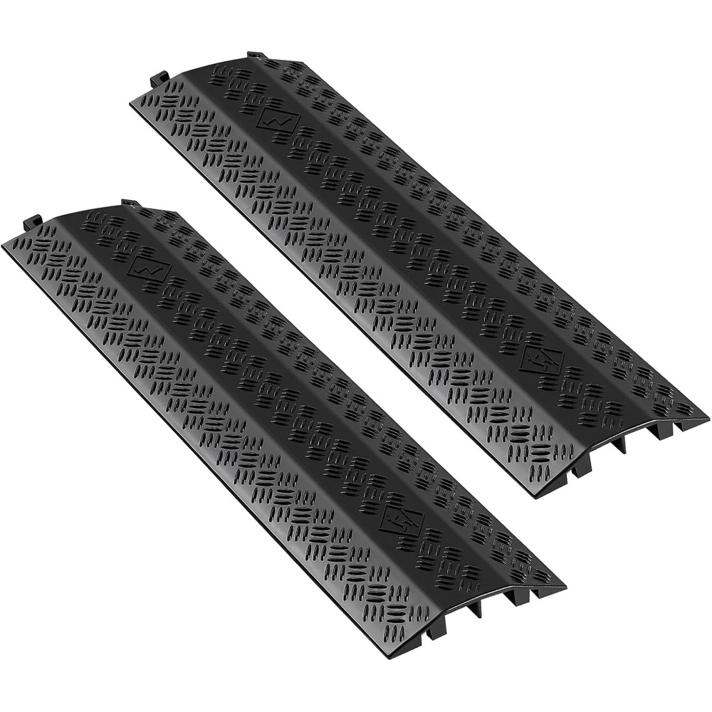 image:imageVEVOR 2 PCs Thermoplastic Rubber Drop Over Cable Cover Ramp 2000 lbsaxle Load Capacity Heavy Duty Cable Hose Protector Ramp Floor Cord Cover for High Walking Traffic Areas Home Office WarehouseMedium2PACK