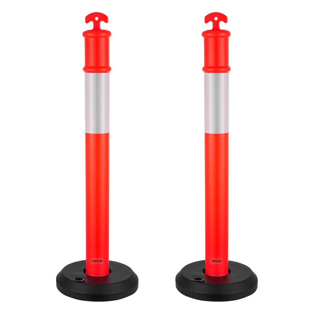 image:imageVEVOR 2 Pack Traffic Delineator Posts 45 inches Traffic Safety Cones with Fillable Base and Reflective Strips Heavy Duty Delineator Posts for Construction Site Parking Lot Crowd Control RedRed