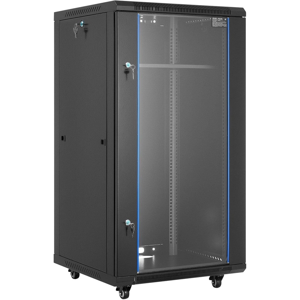 image:imageVEVOR 22U Server Rack Cabinet Network Cabinet Wall Mount 236 in Depth Network Rack Enclosure with Locking Tempered Glass Door 4 Casters Side Panels for 19 IT Equipment AV Devices22U
