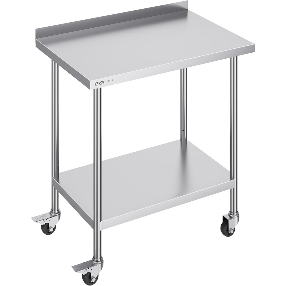 image:imageVEVOR 24 x 36 x 40 Inch Stainless Steel Work Table Commercial Food Prep Worktable with Casters Heavy Duty Prep Worktable Metal Work Table with Adjustable Height for Restaurant Home and Hotel