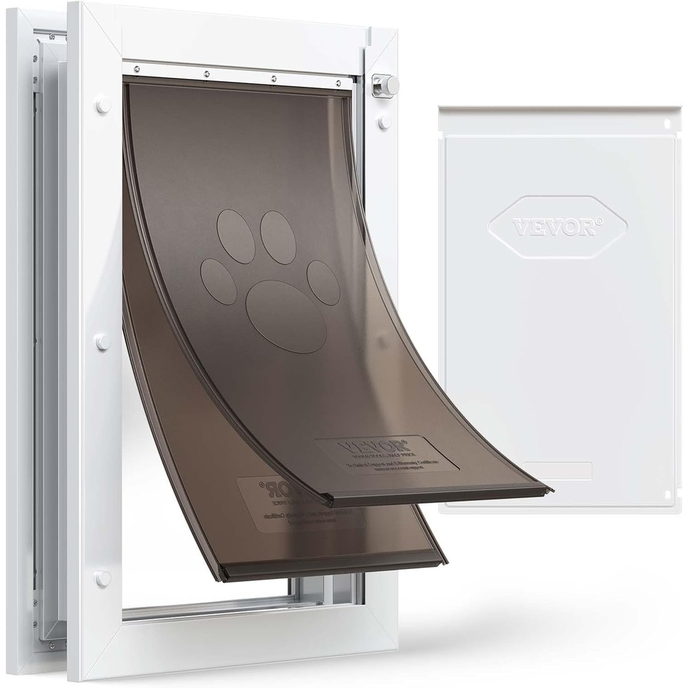 image:imageVEVOR 2Flaps Dog Door with Aluminum Frame Metal Closing Panel and Lock Strong and Weatherproof Dog Door for Interior and Exterior Doors Easy inandOut Access for Doggies WhiteMediumFor Door