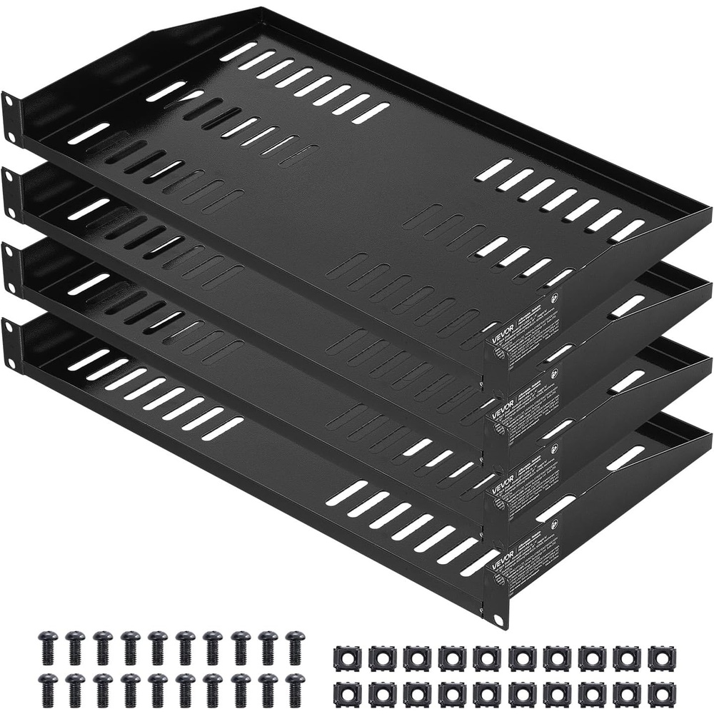 image:imageVEVOR 2PCS 1U Server Rack Shelf Universal Vented Rack Mount Cantilever Tray for 19 inch Network Equipment Rack amp Cabinet 10 Deep Rack Mount Shelf Weight Capacity 50 lbs Wall Mount Rack Shelf1U4PCS