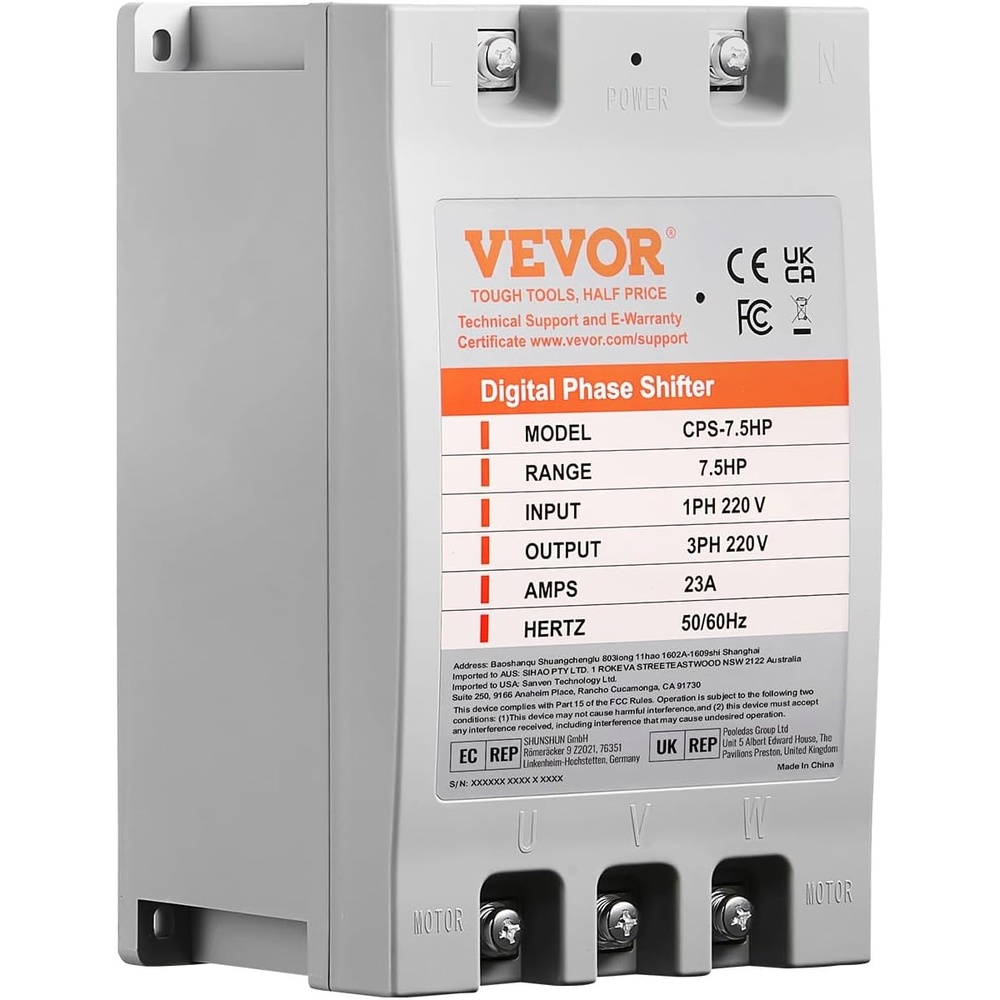 image:imageVEVOR 3 Phase Converter 75HP 23A 220V Single Phase to 3 Phase Converter 220V InputOutput Digital Phase Shifter for Residential amp Light Commercial Use One Converter for One Motor Only75HP23A