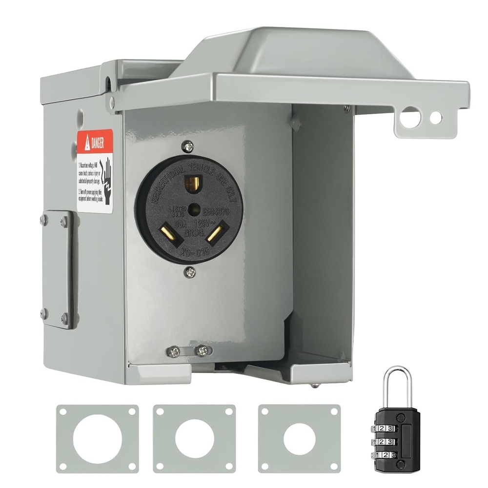 image:imageVEVOR 30 Amp RV Power Outlet Box 125250 Volt Enclosed Lockable Outdoor RV Receptacle Box NEMA TT30R Weatherproof Electrical Panel for RV Camper Trailer Motorhome Electric Car  for Camper Trailer Motorhome Weatherproof Enclosed amp Lockable Power Box NEMA TT30R Easy Installation with Password Lock30 Amp