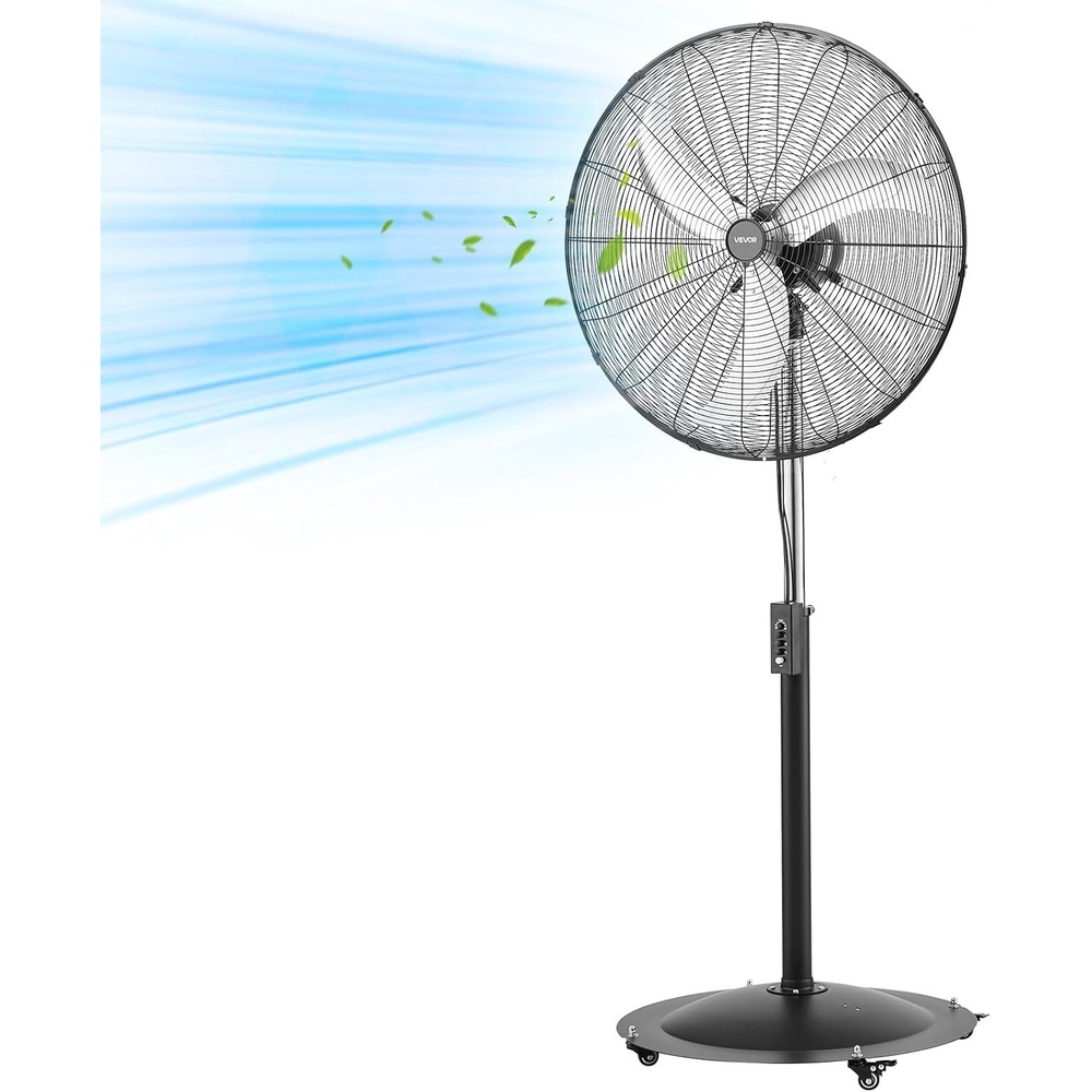 image:imageVEVOR 30Inch High Velocity Pedestal Fan 9100 CFM Industrial Standing Floor Fan with 85 Oscillating 3Speed Adjustable Height IP44 Waterproof Carbon Steel for Commercial Garage Workshop Black319 x 271 x 563811 in
