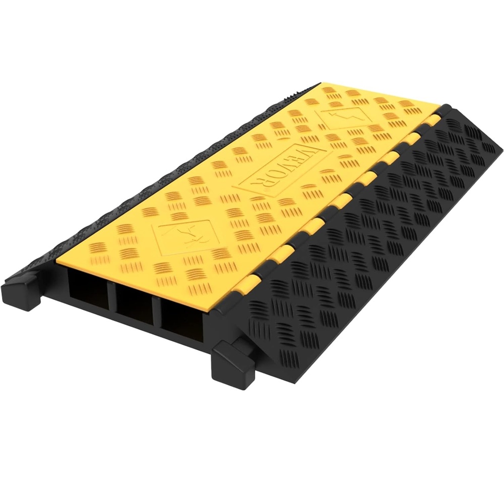 image:imageVEVOR 3Channel Rubber Cable Protector Ramps Heavy Duty 44000Lbs Load Capacity Cable Wire Floor Cord Cover Ramp Speed Bump Driveway Hose Cable Ramp Protective Cover1 Pack