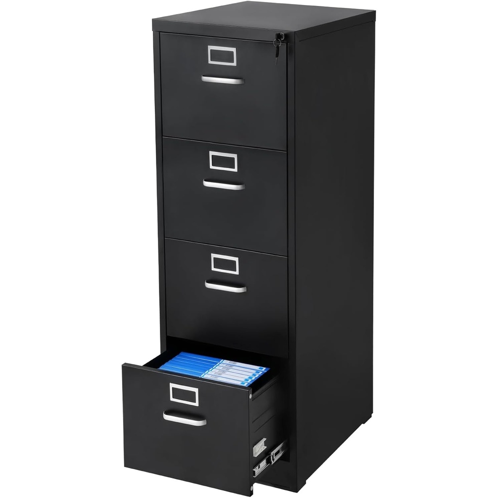 image:imageVEVOR 4 Drawer File Cabinet with Lock Metal Vertical Filing Storage Cabinets for Home Office HeavyDuty Cabinet with Detachable Hanging Rod for A4LetterLegal Size File Easy Assembly Black